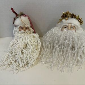 Festive Santa Claus Ornaments Set - White and Gold. Vintage.